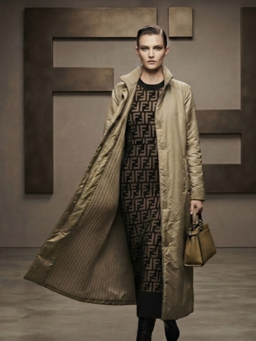 Authentic Fendi luxury designer signature vintage long coat jacket sz 6 F 38